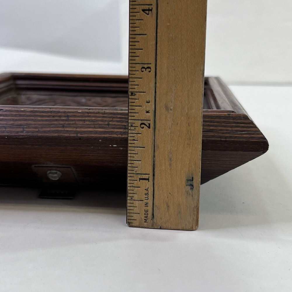 Carved Wood Square Wall Mirror 8x8 Brown Frame Diamond Hang Option - Picture 7 of 13